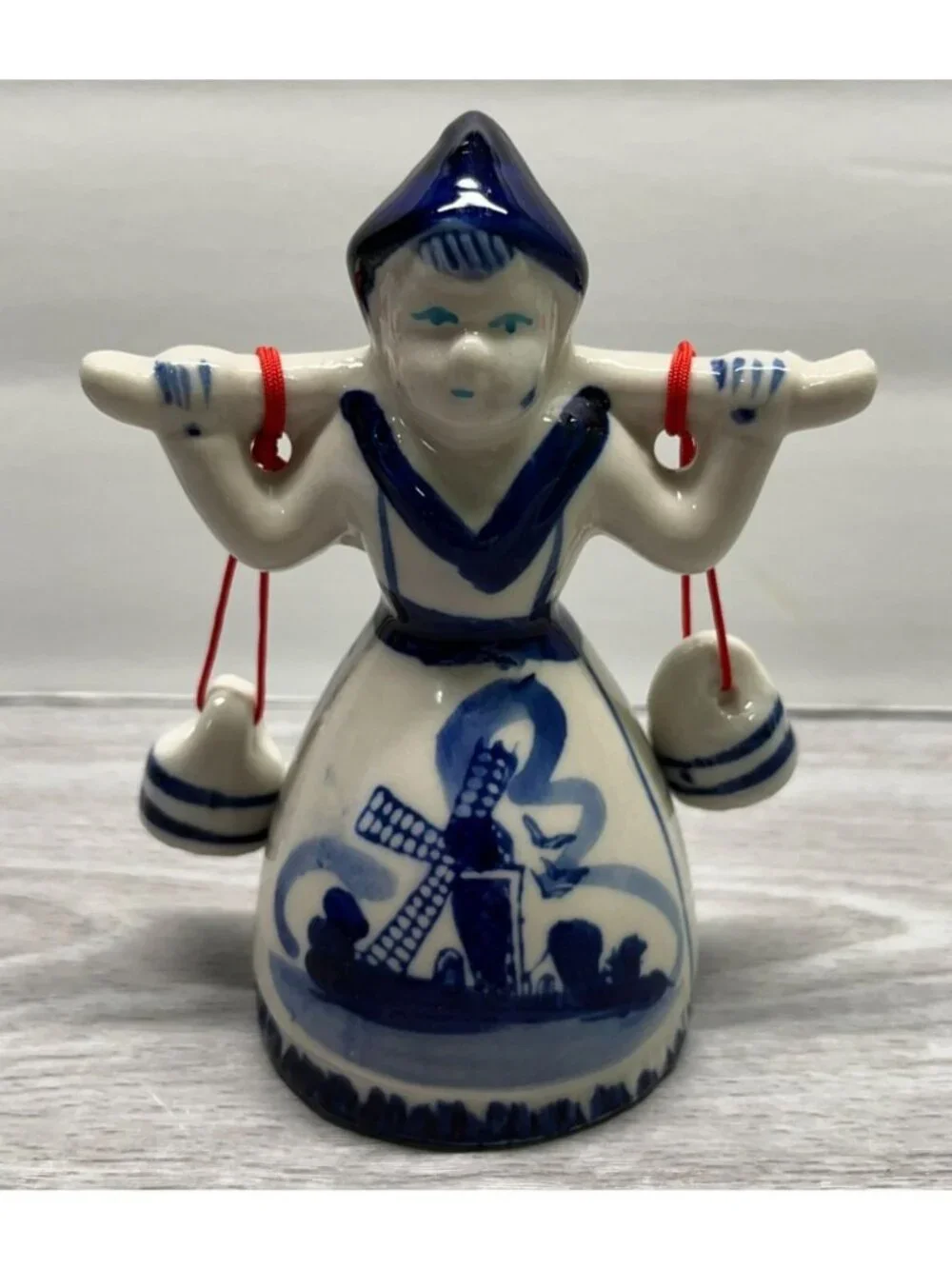 Delft Style Dutch Milkmaid Girl Figurine Vintage Ceramic Windmill Scene